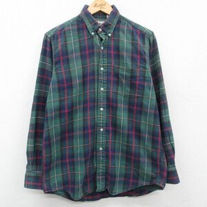 L/古着 エルエルビーン LLBEAN 長袖 フランネル シャツ メンズ 90s コットン ボタンダウン 緑他 グリーン チェック spe 23oct04 中古