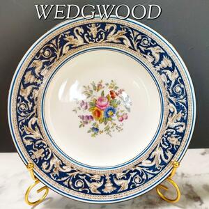 希少品 ★ WEDGWOOD ウェッジウッド フロレンティーン サラダプレート コバルト フラワー 希少品 花柄 アンティーク 美品 ディナープレート