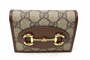 未使用品・現行品 GUCCI グッチ 【GGスプリーム ホースビット 1955 二つ折り財布 コンパクトウォレット 621887 ベージュ×ブラウン】箱付き