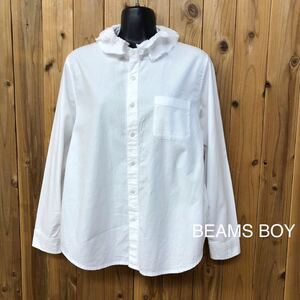 BEAMS BOY＊ビームスボーイ レディース 長袖シャツ トップス ブラウス ホワイト 襟取り外し可 ノーカラーシャツ 無地 カジュアル