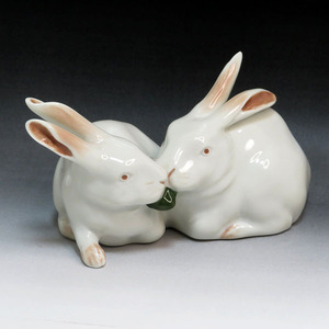 【中古良品】ROYAL COPEN HAGEN / ロイヤルコペンハーゲン：イヤー フィギュリン：PAIR OF RABBITS：2匹のうさぎ・ウサギ・兎・065・置物