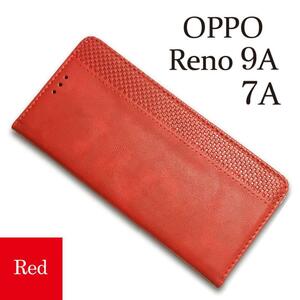 OPPO Reno 9A / 7A マグネット式手帳型シックデザインケース ：レッド