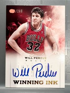 貴重初期直書/299枚限定 12 Panini Winning Ink Will Perdue ウィル・パデュー NBA サイン Bulls ブルズ ユニフォーム 4度優勝 Jordan 同僚