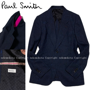 ポールスミス 裏地ドット シルク混 ネップ加工 1B テーラード ジャケット S ネイビー 紺 メンズ ブレザー Paul Smith