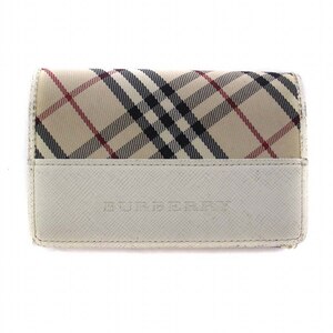 バーバリー BURBERRY カードケース 定期入れ 名刺入れ パスケース ノバチェック キャンバス レザー 白 ホワイト ベージュ レディース