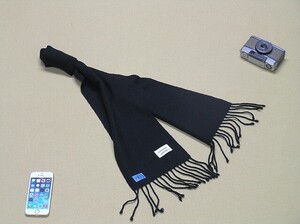 マフラー 使用1回 ユナイテッドアローズ UNITED ARROWS♪カシミヤCashmere 様々な着こなしに合わせやすい定番Black無地 146㎝×17㎝■4813