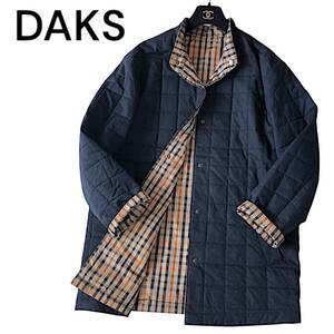 D34◆美品 ダックス DAKS 大きいサイズ 11AR XL 前後 軽量 リバーシブル ハウスチェック 中綿 キルト キルティング コート ジャケット 秋冬