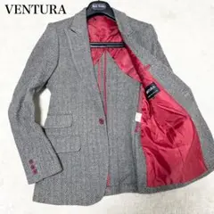 美品　VENTURA ウールヘリンボーンテーラードジャケット　裏地赤　1釦