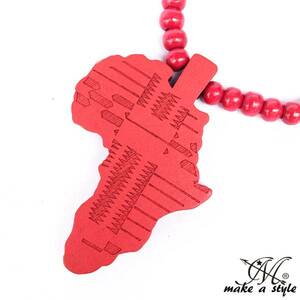アフリカ アフリカンマップ ウッド ビーズ ネックレス HIPHOP513