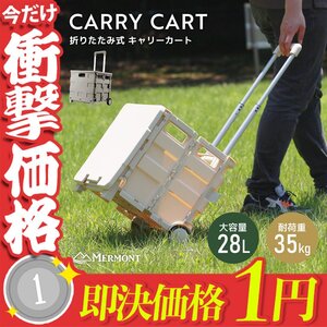 【1円】キャリーカート 折りたたみ 階段 ワゴン 台車 ショッピングカート 容量28L 大容量 耐荷重35kg キャスター付 フタ付 アウトドア 台車