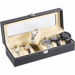 新品 Annhua ブラック プレゼント 父の日 おしゃれ ガラス蓋 高級 腕時 6本用 ケース 腕時計 時計ケース 351