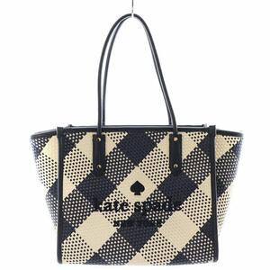 ケイトスペード KATE SPADE エラ オーバーサイズ ウーブン ギンガム トートバッグ ハンドバッグ ショルダーバッグ ロゴ 紺 ネイビー 白