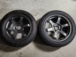 15インチ RAYS VOLK racing TE37 SONIC CLUB RACER 15×7J +38 4穴 PCD100 ハブ径56.1 マットダークガンメタル & シバタイヤ2本 195/50/R15