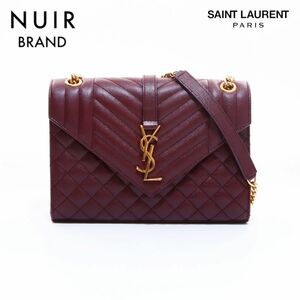 イヴ・サンローラン YVES SAINT LAURENT ショルダーバッグ エンヴェロップ YSL ゴールド ワインレッド