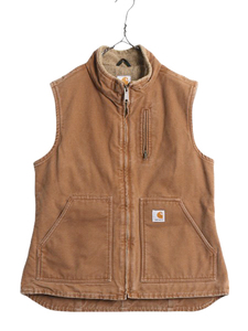 US企画 カーハート モックネック ダック ベスト レディース M 古着 CARHARTT ワーク 裏 フリース フルジップ 重ね着 廃盤 厚手 ハイネック