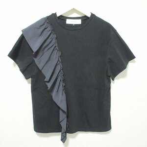 美品 21SS LE CIEL BLEU ルシェルブルー タフタラッフルTEE フリル 半袖 Tシャツ カットソー 36 ブラック 051 ◆