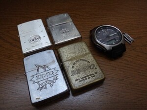 ZIPPO ジッポ オイルライター zippoロゴ デザイン 4個 シリアルナンバーあり・ CASIO カシオ 腕時計 1本セット【現状品・ジャンク品扱い】