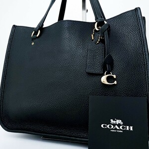 1円〜■未使用級■高級ライン■COACH コーチ 自立 ロゴ チャーム トートバッグ ビジネス 大容量 レディース メンズ レザー ブラック 黒