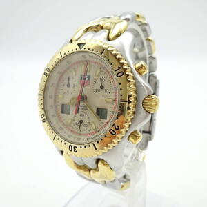 14400-9【美品】TAG HEUER/タグホイヤー/セル/腕時計/CG1123-0/クロノグラフ/デジアナ/QZ/シルバー×ゴールド/アイボリー文字盤/ラウンド