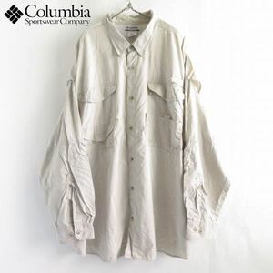 希少 90s Columbia コロンビア PFG フィッシング シャツ 4X 薄ベージュ系 釣り XXXXL 4XL ビッグシルエット ビンテージ D149-14-0005ZVW