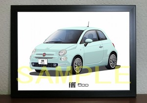 FIAT フィアット ５００ デジタルイラスト 自動車アートA4 イタリア チンクエチェント