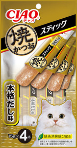 （まとめ買い）いなばペットフード 焼スティック 焼かつお 本格だし味 15g×4本 〔×16〕