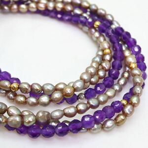 ＊K18本真珠/アメシスト3連ネックレス＊j 約25.4g 約45.5cm パール pearl necklace jewelry DE0/DE0