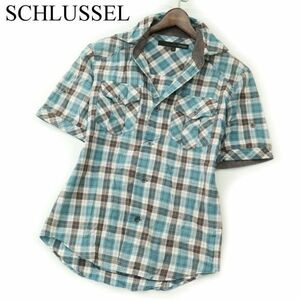 SCHLUSSEL シュリセル 春夏 半袖 襟ワイヤー★ チェック ワーク シャツ Sz.3　メンズ　A3T04000_4#A