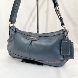 正規品 コーチ COACH ネイビー ショルダーバッグ 肩掛け 紺色 レザー 革 かばん 鞄 ワンショルダー ネイビー ブルーグリーン ロゴチャーム