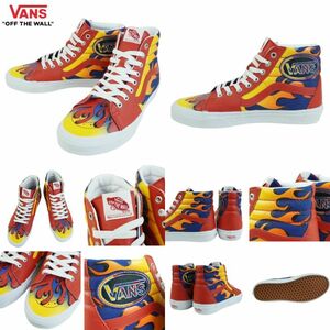 激レア USA購入 海外限定 レザー＆キャンバス仕様 FIREデザイン バンズ SK-8 HI (RED/TRUE BLUE/FLAME)24.5㌢ 新品未使用