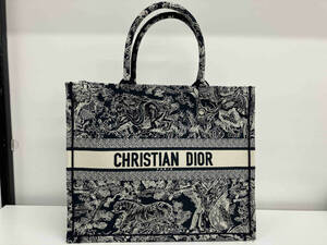 【美品】Christian Dior クリスチャンディオール ブックトート ラージ トートバッグ エンブロイダリー ネイビー