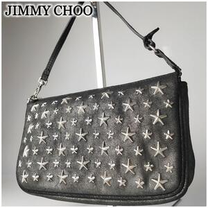 【極美品】JIMMY CHOO ジミーチュウ バッグ レザー スタッズ 星 スター アクセサリーポーチ トートバッグ ハンドバッグ ブラック バック 黒