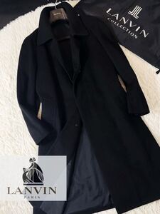 S30 極美 【奇跡のカシミヤ100%】定価18万●LANVIN PARIS●艶感抜群●ステンカラーコート●メンズ ランバンコート　圧巻のロゴモノグラム柄