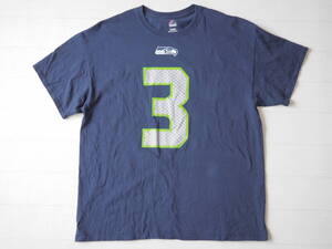 ☆送料無料☆ Majestic USA直輸入 古着 半袖 NFL シアトル・シーホークス ラッセル・ウィルソン Tシャツ メンズ XL ネイビー トップス 中古