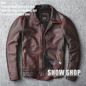 新入荷◆カウハイド牛革 ◆ シングル イタリアンレザー ライダースジャケット 本革ジャケットブルゾン牛革 /BROWN / SIZE/M 2045