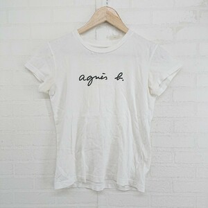 ◇ agnes b アニエスベー ロゴ 半袖 Tシャツ カットソー オフホワイト ブラック系 レディース P