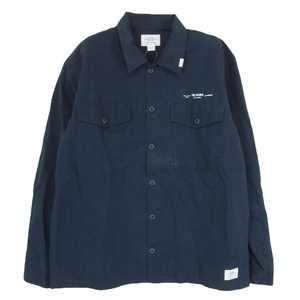 CRIMIE クライミー CR01-02L1-SL01 NYLON & COTTON MILITARLY SHIRT ナイロン コットン ロゴ ミリタリー シャツ ネイビー系 XL【中古】