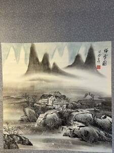 【真作】忠紹「雪図」山水図 古い掛け軸(掛軸) 肉筆 紙本 美術品 中国美術 中国画 画芯サイズ約66*66cm 箱あり