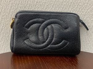 2840 CHANEL シャネル キャビアスキン ココマーク 小物入れ マルチケース ブラック系 ポーチ マルチポーチ メイクポーチ ミニポーチ