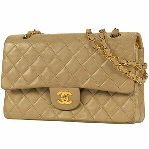 シャネル CHANEL マトラッセ Wフラップ チェーン ショルダーバッグ ココマーク レザー ベージュ A01112 レディース 【中古】