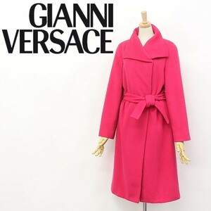 ヴィンテージ◆GIANNI VERSACE COUTURE ジャンニ ヴェルサーチ クチュール アンゴラ＆モヘヤ混 リボンベルト付 コート ビビットピンク 38