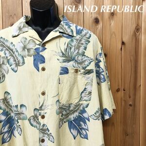 ISLAND REPUBLIC／メンズ XL アロハシャツ 開襟シャツ シルクシャツ 半袖 ハイビスカス柄 シルク100% ハワイアン アメカジ USA古着