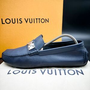 1円 【美品】 LOUIS VUITTON ルイヴィトン メンズ ドライビングシューズ ローファー シューズ 靴 スリッポン ビジネス ネイビー 26.5cm相当