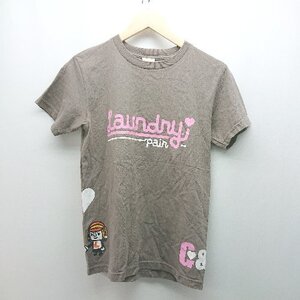 ◇ laundry カジュアル クルーネック ハート キャラクター 半袖 Ｔシャツ サイズS ブラウン レディース E