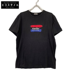 MONCLER モンクレール 20年 国内正規 ブラック ロゴ ペイント Tシャツ ブラック XL トップス コットン メンズ 中古