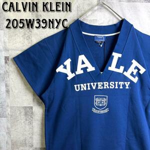 【新品・未使用・タグ付】 カルバンクライン Calvin Klein 205W39NYC 半袖スウェット ゲームシャツ カレッジロゴ ブルー 青 M