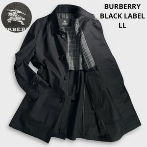 極美品 XL バーバリーブラックレーベル ステンカラーコート ノバチェック BURBERRY BLACK LABEL LL ブラック 黒 通勤通学