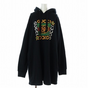 グッチ Hooded Dress With Gucci Logo Star Print インターロッキング ワンピースミニ丈 ロングパーカー M 黒 610144 XJB8V