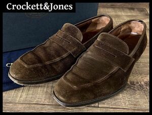 ■ 定価11万 CROCKETT&JONES クロケットアンドジョーンズ MARSTON 9632 29 カーフ スエード レザー コイン ローファー 革靴 茶 25.5cm