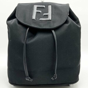 FENDI 【フェンディ】 リュックサック ミニ 巾着 ズッカロゴ ナイロン ヴィンテージ 黒 ブラック レディース USED